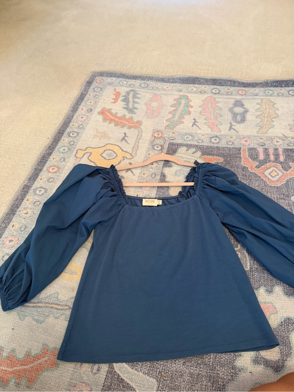 Nation LTD Blue Puff-Sleeve Square-Neck Top